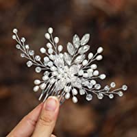 Los mejores  - Mayelia Perla Novia Peineta De Boda Plata Cristal Accesorios Para el Cabello de NoviaHoja Headpiece Para Mujeres y Niñas